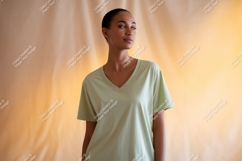 Light green v-neck t-shirt mockup woman Product Image 1