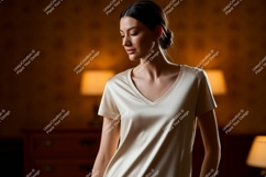 Woman wearing silk vneck t shirt image Product Image 1