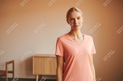 Woman wearing peach t shirt image Product Image 1