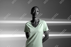 Woman wearing light green v-neck t-shirt image Product Image 1