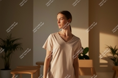 Woman wearing v neck t shirt mockup image Product Image 1