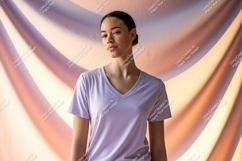 Woman wearing lavender v-neck t-shirt mockup Product Image 1