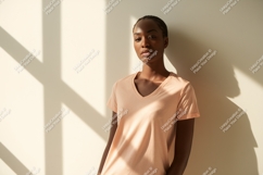 Woman wearing peach v-neck t-shirt mockup Product Image 1