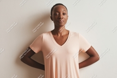 Woman wearing peach v-neck t-shirt mockup Product Image 1