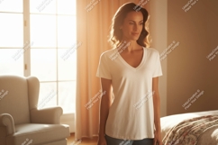 Woman white vneck t shirt mockup image Product Image 1