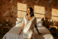 Woman in light dress on bed bedroom Product Image 1