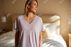 Woman wearing v neck t shirt image Product Image 1