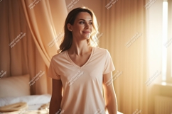 Woman wearing peach t shirt image Product Image 1
