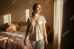 Woman wearing plain t shirt mockup t-shirt casual Product Image 1