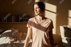 Woman wearing peach t shirt image Product Image 1
