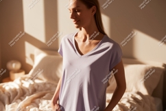 Woman wearing casual v neck shirt vneck comfortable Product Image 1