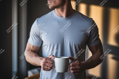 Man Holding Coffee Mug t-shirt drink Product Image 1