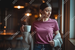 Woman holding steaming coffee cup image Product Image 1