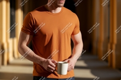 Man holding mug orange shirt image Product Image 1