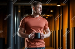 Muscular man holding coffee mug athletic Product Image 1