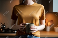 Woman holding coffee mug in kitchen image Product Image 1