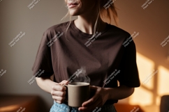Woman holding hot beverage t-shirt coffee Product Image 1