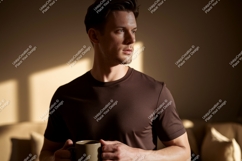 Man holding mug in warm light coffee beverage Product Image 1