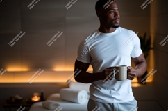 Man holding mug in spa relaxation white Product Image 1