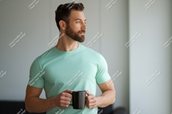 Man holding mug looking out window image Product Image 1