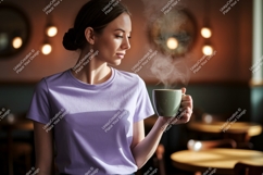 Woman holding steaming coffee cup beverage Product Image 1