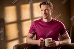 Man holding coffee cup indoors casual Product Image 1