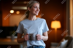 Woman holding coffee mug grey Product Image 1