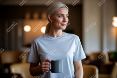 Woman holding mug in cafe coffee casual Product Image 1