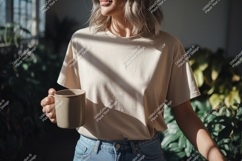 Woman holding mug wearing plain t shirt image Product Image 1