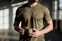 Man holding green mug t-shirt Product Image 1