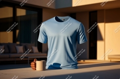 Light blue t shirt mockup with coffee mug t-shirt apparel Product Image 1