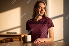 Woman holding mug in sunlit room coffee drink Product Image 1