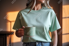 Woman holding mint mug wearing mint t shirt image Product Image 1