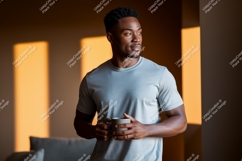 Man holding mug warm light coffee Product Image 1