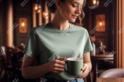 Woman holding green mug mockup coffee steam Product Image 1
