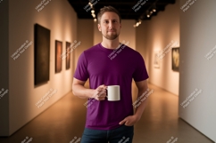Man holding white mug in art gallery image Product Image 1