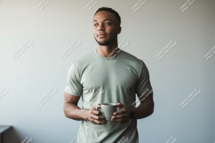 Man holding mug looking away image Product Image 1