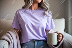 Lavender t shirt mockup with cozy blanket apparel Product Image 1