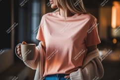 Peach t shirt mockup with coffee mug image Product Image 1