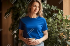 Woman blue t shirt mockup image Product Image 1