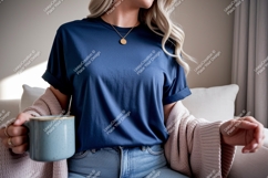 Navy blue t shirt mockup with mug tshirt Product Image 1