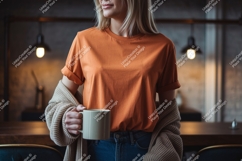Woman orange t shirt mockup image Product Image 1