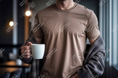 Man holding coffee cup wearing t shirt image Product Image 1