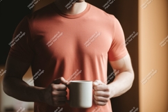 Man holding mug wearing coral t shirt image Product Image 1