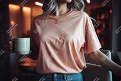 Peach t shirt mockup with coffee mug tshirt Product Image 1
