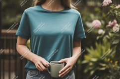Teal t shirt mockup with mug image Product Image 1