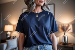 Woman wearing navy blue t shirt mockup Product Image 1