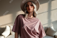 Woman wearing pink t shirt and hat image Product Image 1