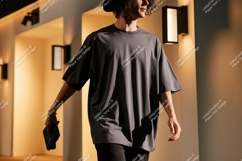 Dark grey oversized t-shirt mockup fashion Product Image 1