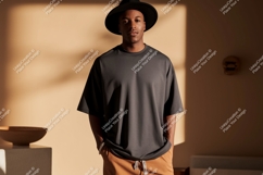 Man wearing dark t-shirt and hat fashion Product Image 1
